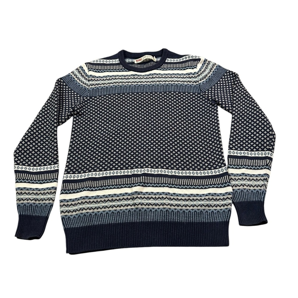 Levi's Sweater Womens Small Blue Striped Knit Wool Blend Winter Geometric Taper‎